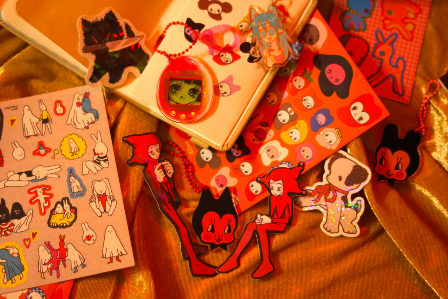 KITTY AND PUP WITH A KNIFE stickers by XUH