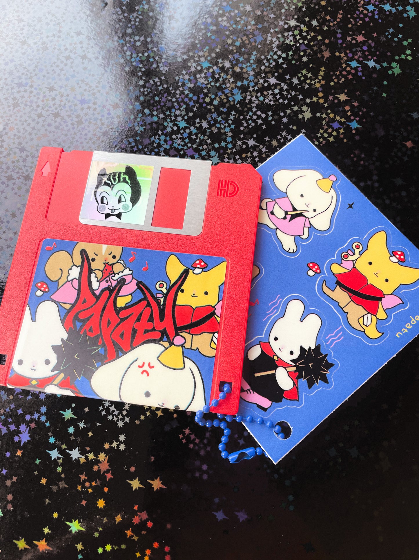 FLOPPY DISK pendant + WARRIOR sticker sheet by XUH