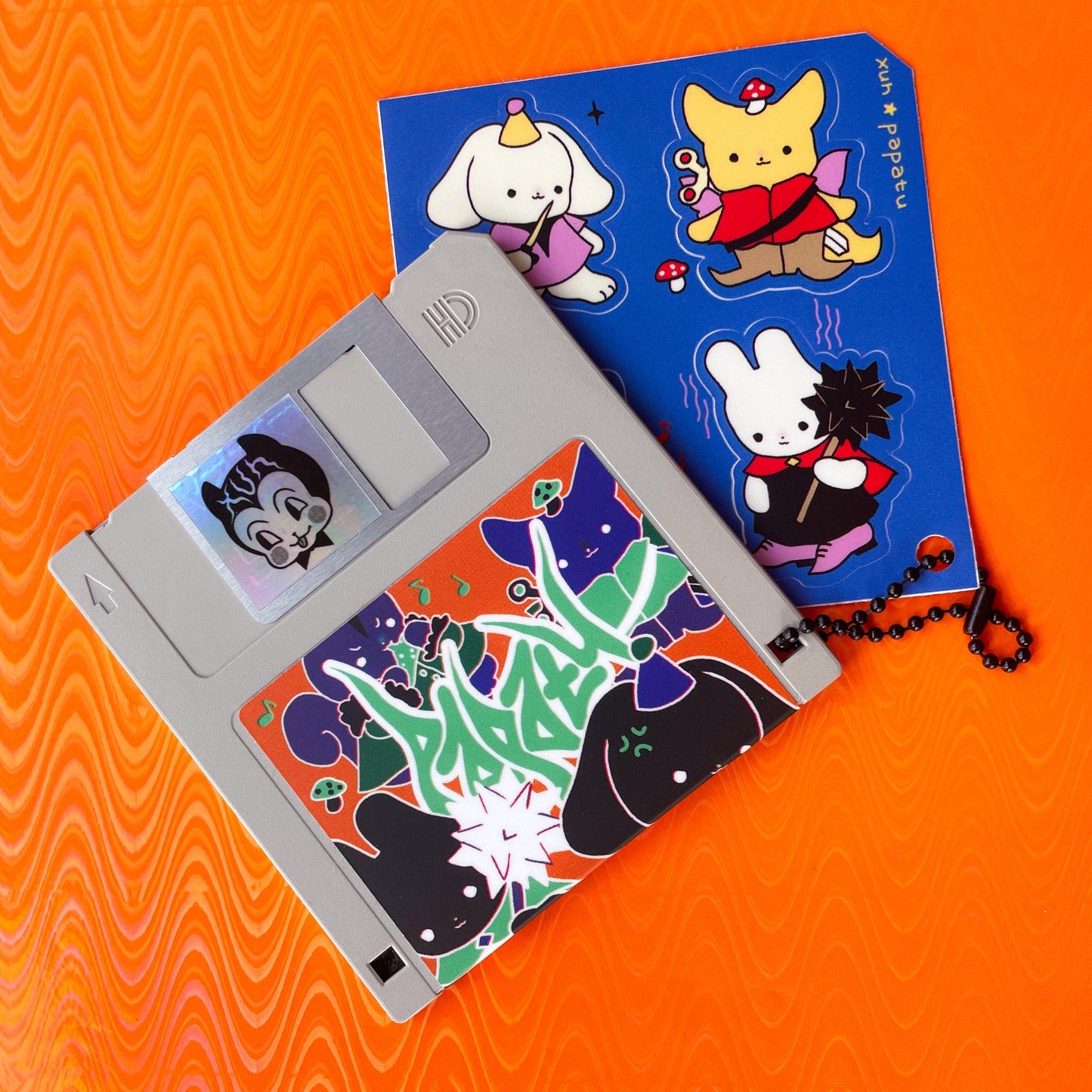 FLOPPY DISK pendant + WARRIOR sticker sheet by XUH
