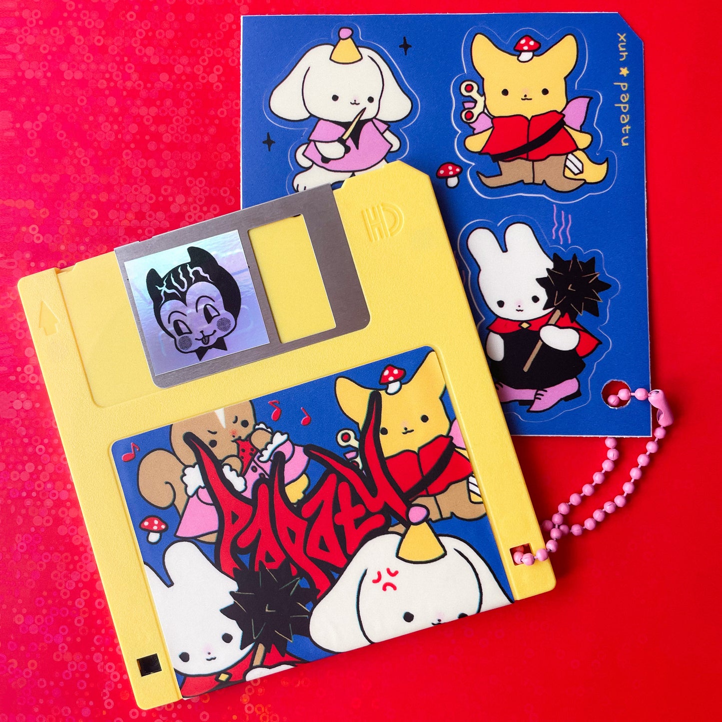 FLOPPY DISK pendant + WARRIOR sticker sheet by XUH