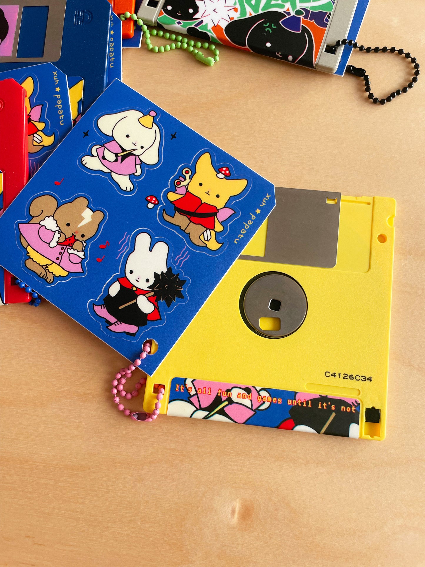 FLOPPY DISK pendant + WARRIOR sticker sheet by XUH