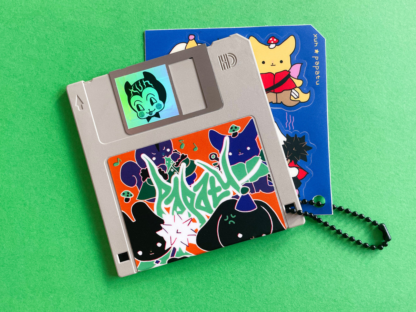 FLOPPY DISK pendant + WARRIOR sticker sheet by XUH