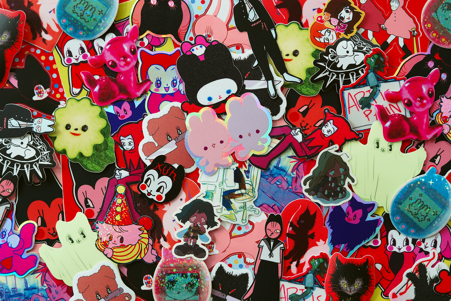 KITTY AND PUP WITH A KNIFE stickers by XUH