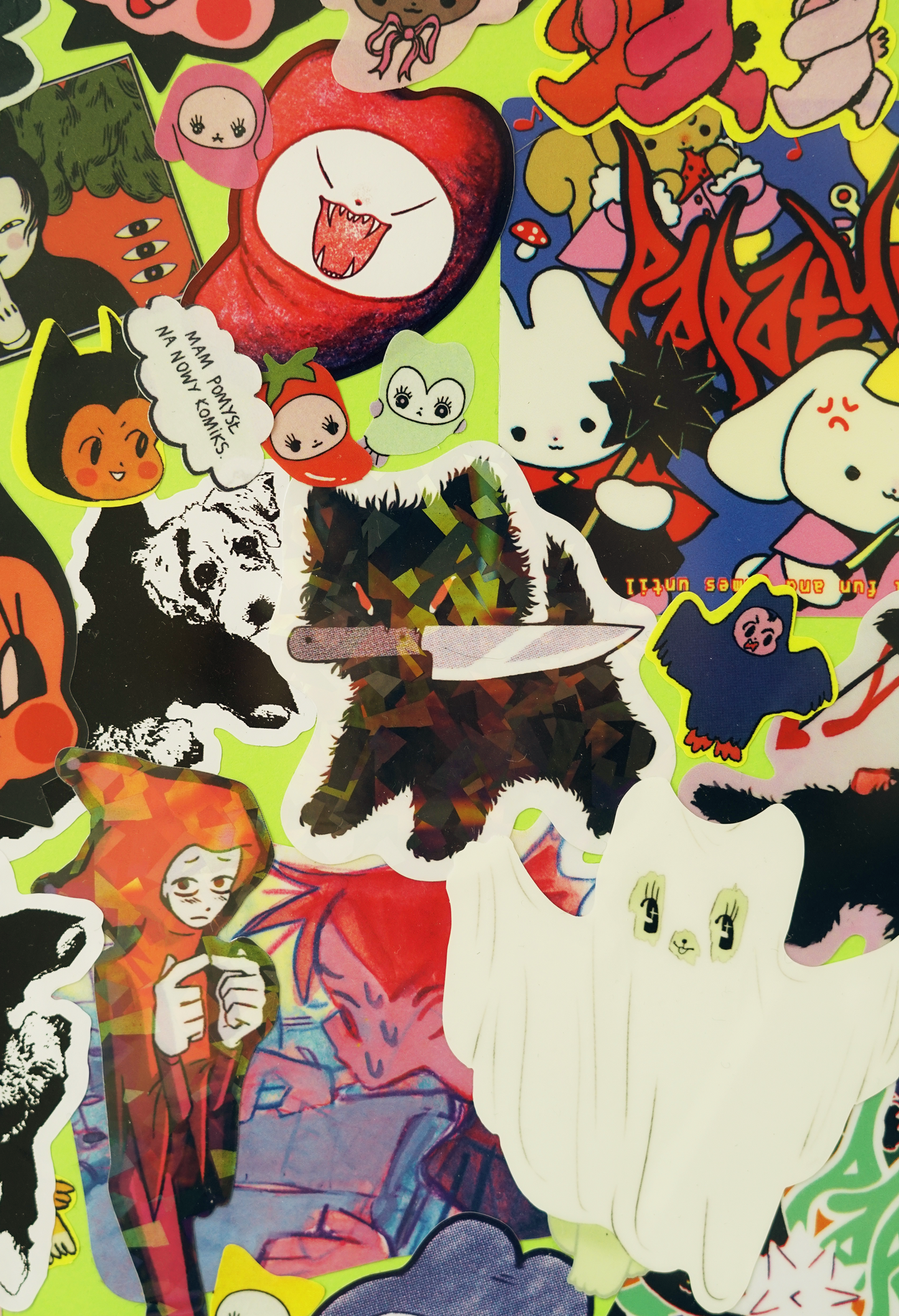 KITTY AND PUP WITH A KNIFE stickers by XUH