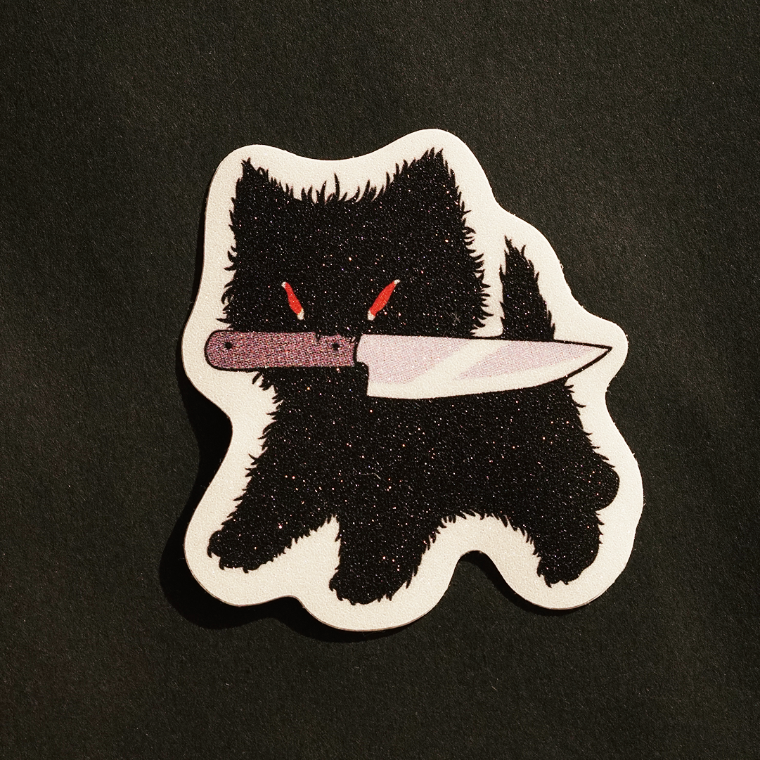 KITTY AND PUP WITH A KNIFE stickers by XUH