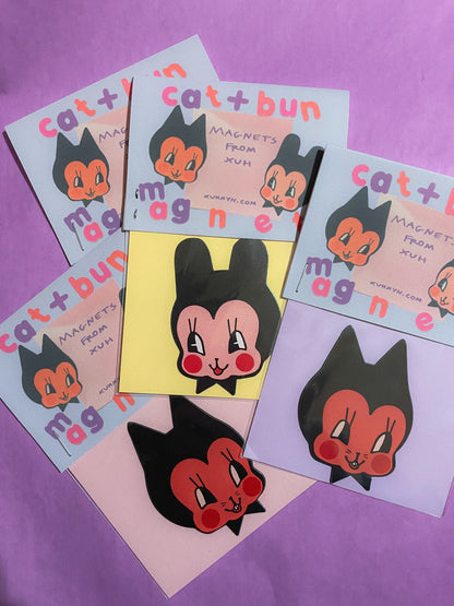 CAT & BUN - set of 2 magnets by XUH